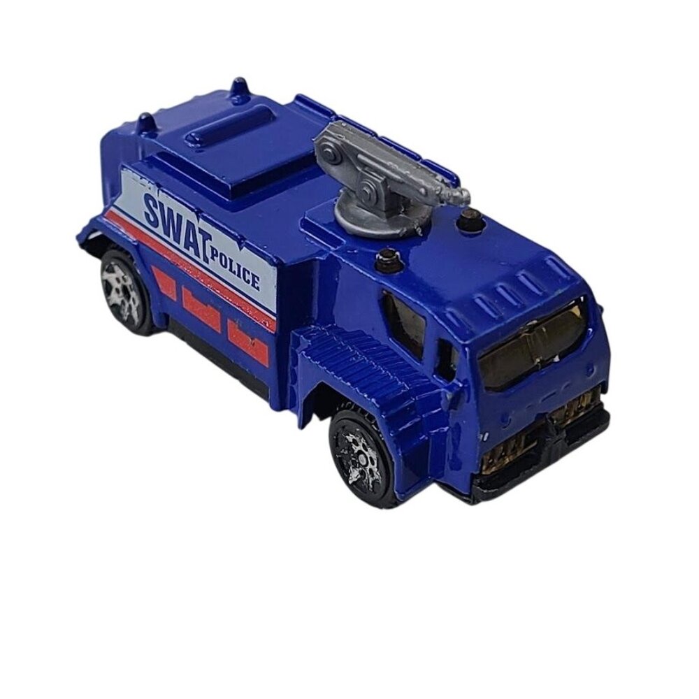 Blue SWAT Police Armored Truck Toy Mini Tactical Vehicle with Roof Cannon